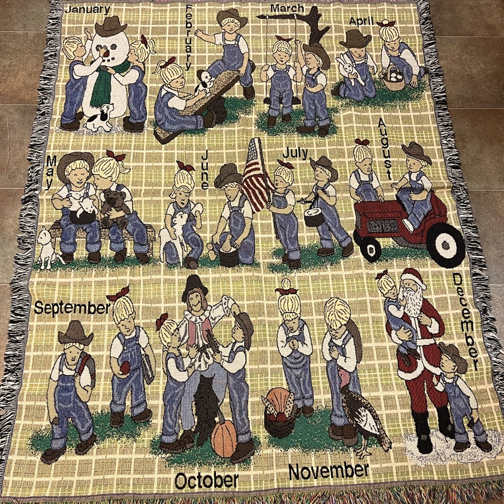 1990’s Vintage Home Interiors “All Through the Year” Denim Days Throw-EUC
